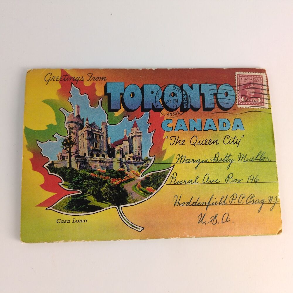 Toronto Ontario Canada 1940s Fold-Out Postcards Buildings Night Community City‎